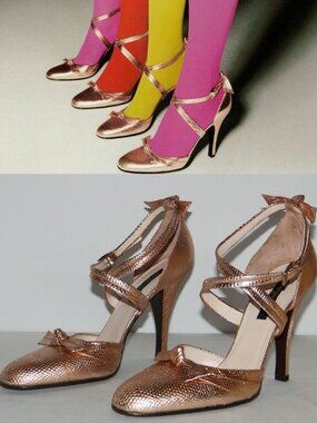 Vintage SERGIO ROSSI genuine lizard Retro style heels Rose Gold EU 40 US 9 NIB